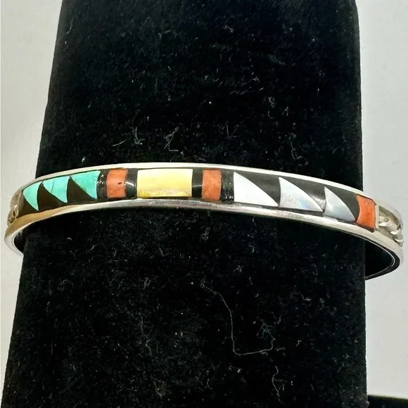 ZUNI JOHN & ROSALIE BOWANNIE JRB Navajo Sterling Silver Turquoise Cuff Bracelet - Picture 1 of 12
